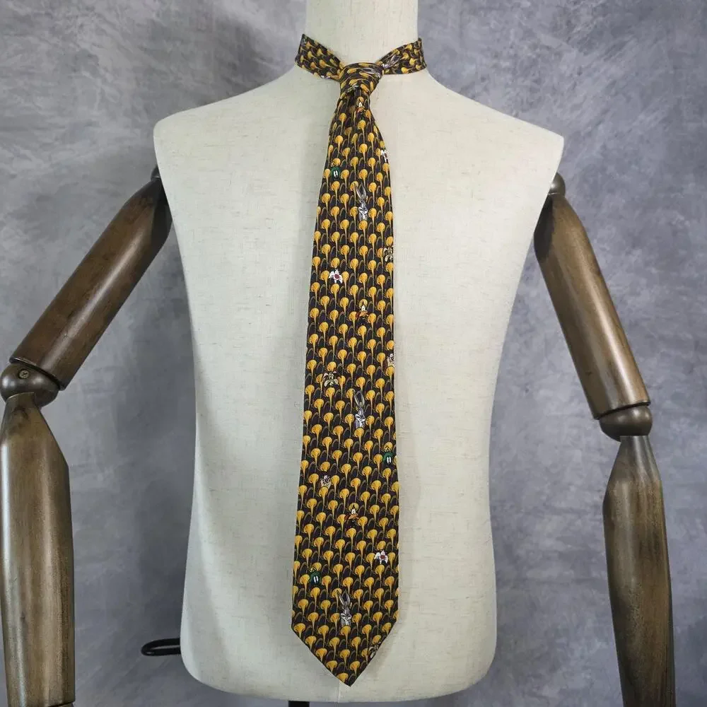 Vintage Looney Tunes Mania Tie Men Bugs Bunny Daffy Duck Silk Cartoon Novelty 90